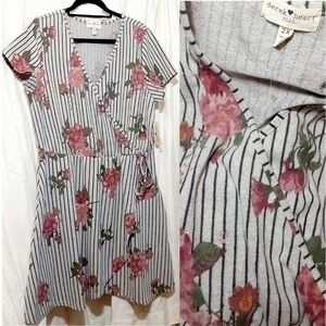 Roses & Stripes Faux Wrap Dress